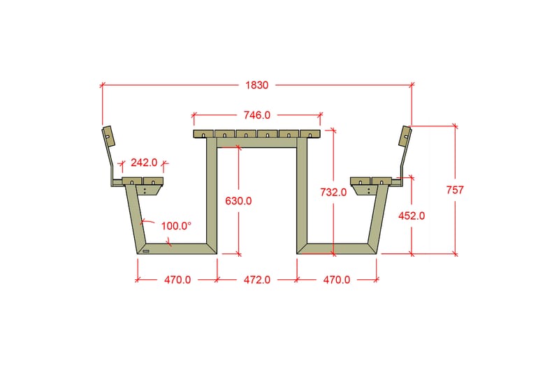 PLUS Wega Bänkset med 2 Ryggstöd 177 cm - Utemöbler - Utebord & trädgårdsbord - Picknickbord & bänkbord