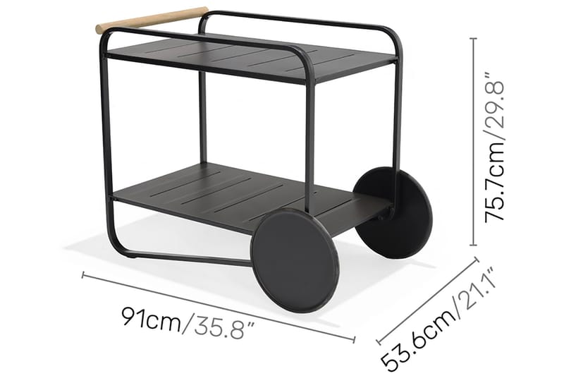 Portals Rullbord och Serveringsvagn Utomhus 92 cm - Svart - Utemöbler - Utebord & trädgårdsbord - Sidobord utomhus