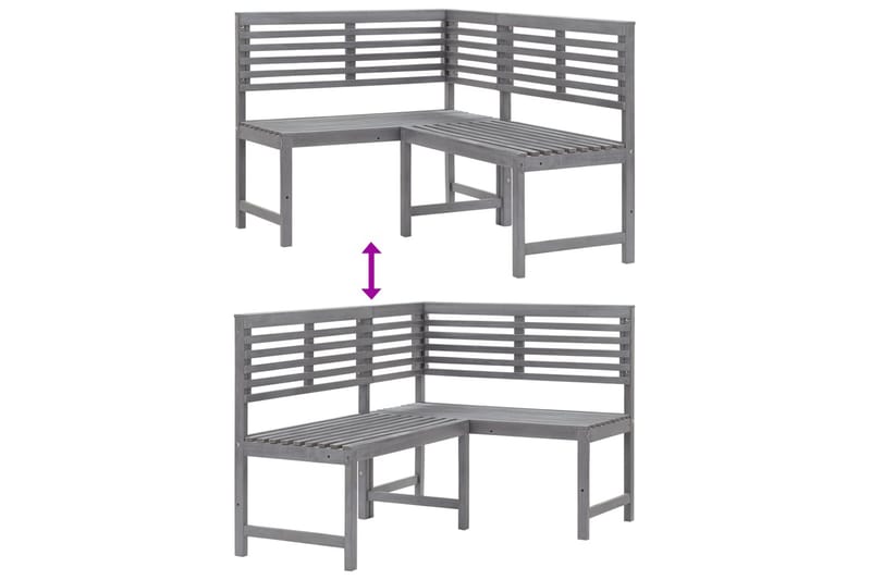 Hörnbänk grå 140 cm massivt akaciaträ - Grå - Trädgårdsbänk & utebänk