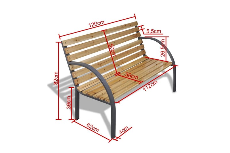 Trädgårdsbänk 120 cm trä och järn - Brun - Trädgårdsbänk & utebänk