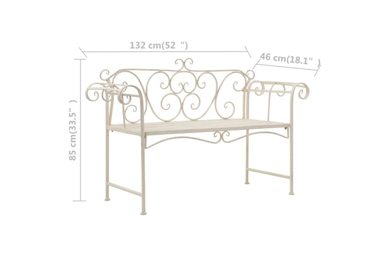 Trädgårdsbänk 132 cm metall antikvit - Vit - Trädgårdsbänk & utebänk