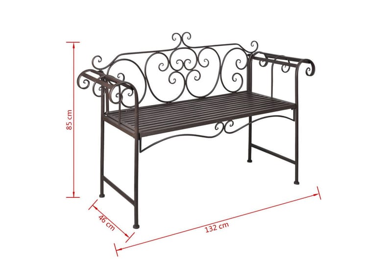 Trädgårdsbänk 132 cm stål antikbrun - Brun - Utemöbler - Utesoffa - Trädgårdsbänk & utebänk