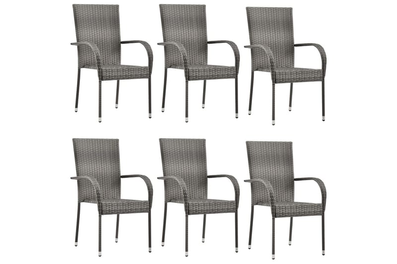 Stapelbara trädgårdsstolar 6 st grå konstrotting - Grå - Matstol & karmstol utomhus - Balkongstol