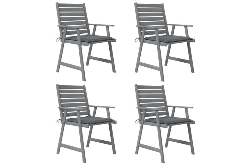Trädgårdsstolar 4 st med dynor massivt akaciaträ - Grå - Matstol & karmstol utomhus - Balkongstol