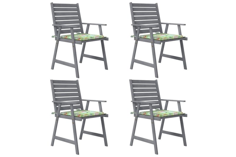 Trädgårdsstolar 4 st med dynor massivt akaciaträ - Grå - Matstol & karmstol utomhus - Balkongstol