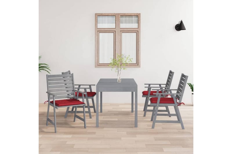 Trädgårdsstolar 4 st med dynor massivt akaciaträ - Röd - Matstol & karmstol utomhus - Balkongstol