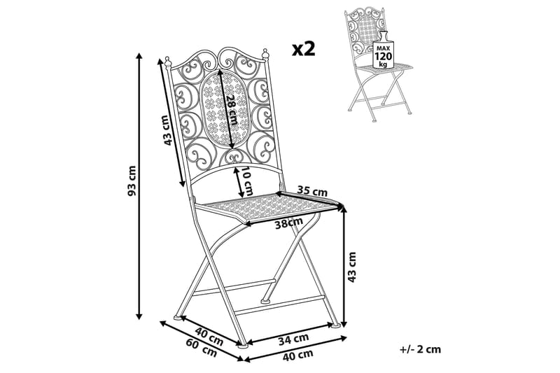 Trådgårdsstol 2 st svart BORMIO - Svart - Matstol & karmstol utomhus - Balkongstol