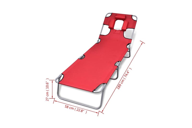 Hopfällbar solsäng med huvudkudde pulverlackerat stål röd - Röd - Solsäng & Solvagnar
