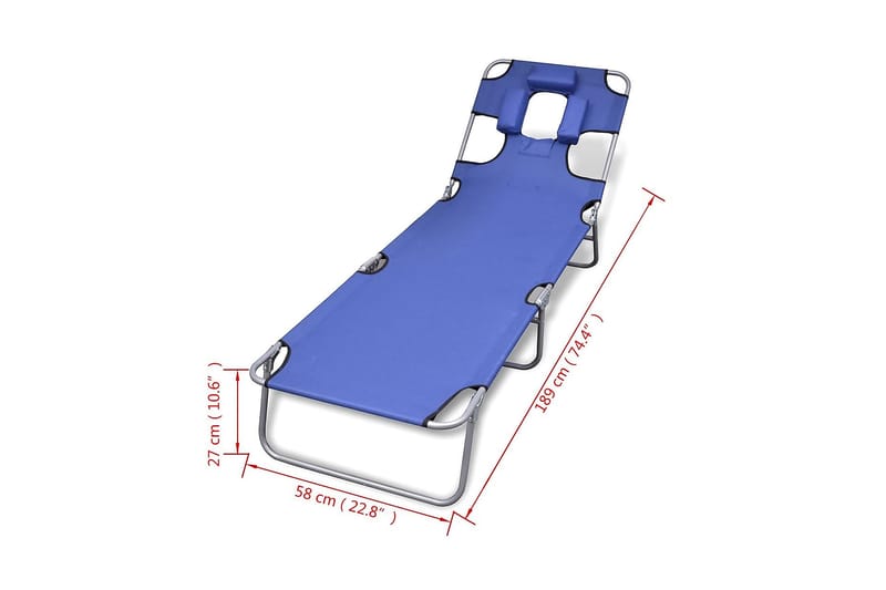 Hopfällbar solsäng med huvudkudde pulverlackerat stål blå - Blå - Utemöbler - Utestol & trädgårdsstol - Solsäng & Solvagnar