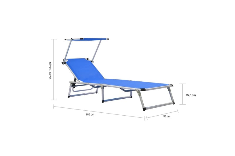 Hopfällbar solsäng med tak aluminium och textilen blå - Blå - Solsäng & Solvagnar