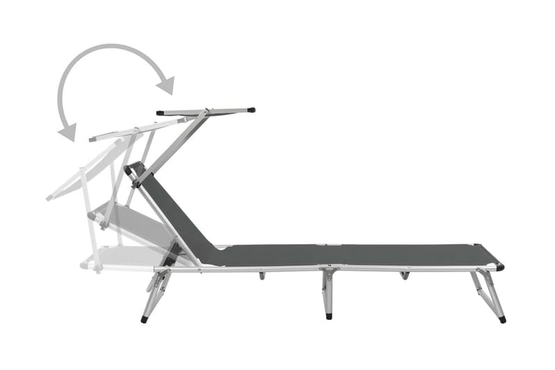 Hopfällbar solsäng med tak aluminium och textilen grå - Grå - Solsäng & Solvagnar