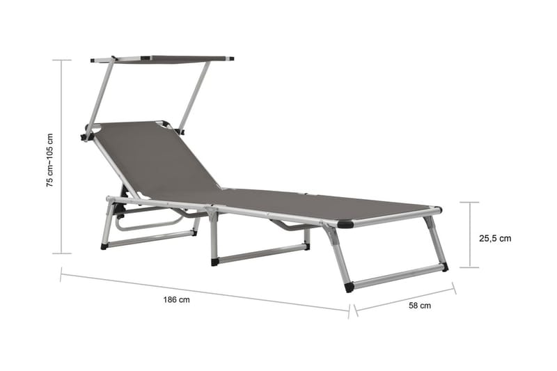 Hopfällbar solsäng med tak aluminium och textilen grå - Grå - Solsäng & Solvagnar