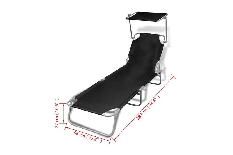 Hopfällbar solsäng med tak stål och tyg svart - Svart - Solsäng & Solvagnar