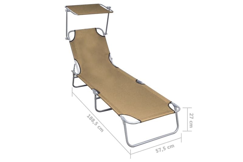 Hopfällbar solsäng med tak taupe aluminium - Brun - Solsäng & Solvagnar