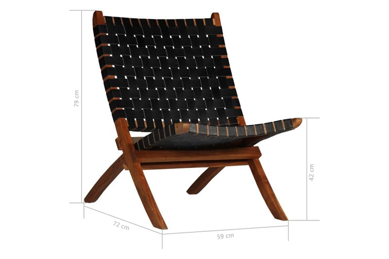 Hopfällbar Utestol flätad svart äkta läder - Svart - Utemöbler - Utestol & trädgårdsstol - Utefåtölj & loungefåtölj