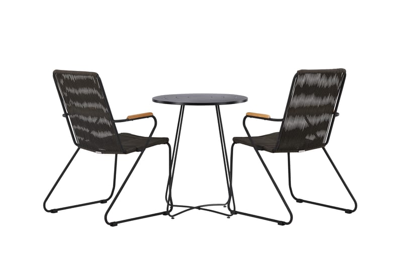 Bacong Caféset Rund 60 cm + 2 st Bois Karmstolar - Svart - Utemöbler - Balkong - Balkongmöbler - Balkonggrupp & balkongset