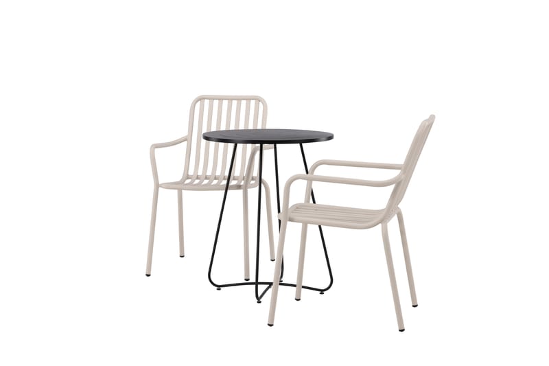 Bacong Caféset Rund 60 cm + 2 st Peking Karmstolar - Beige/Svart - Utemöbler - Balkong - Balkongmöbler - Balkonggrupp & balkongset