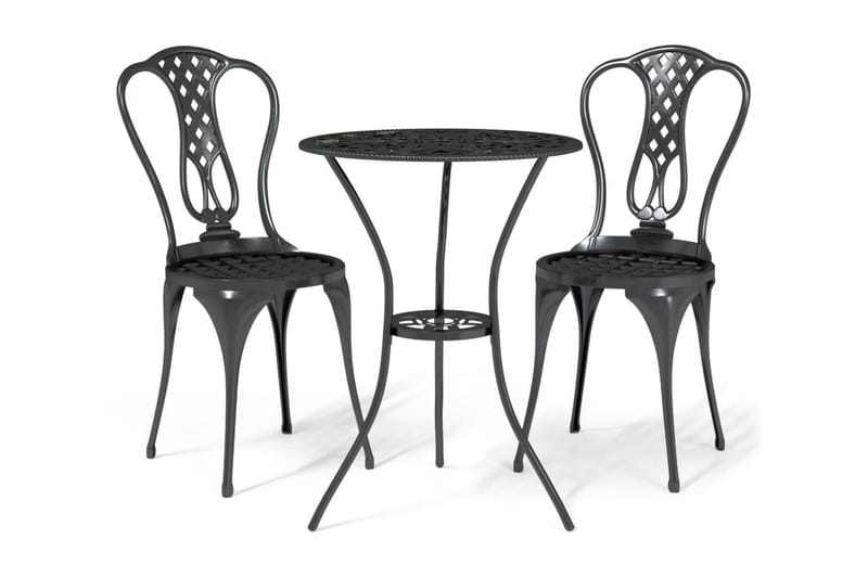 Caféset 3 delar gjuten aluminium svart - Svart - Balkonggrupp & balkongset - Cafeset