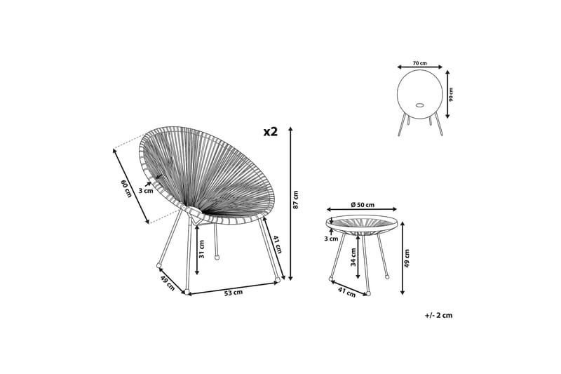 Cayaco Balkongset 70 cm + 2 Stolar - Konstrotting/Mörkgrå - Balkonggrupp & balkongset - Cafeset