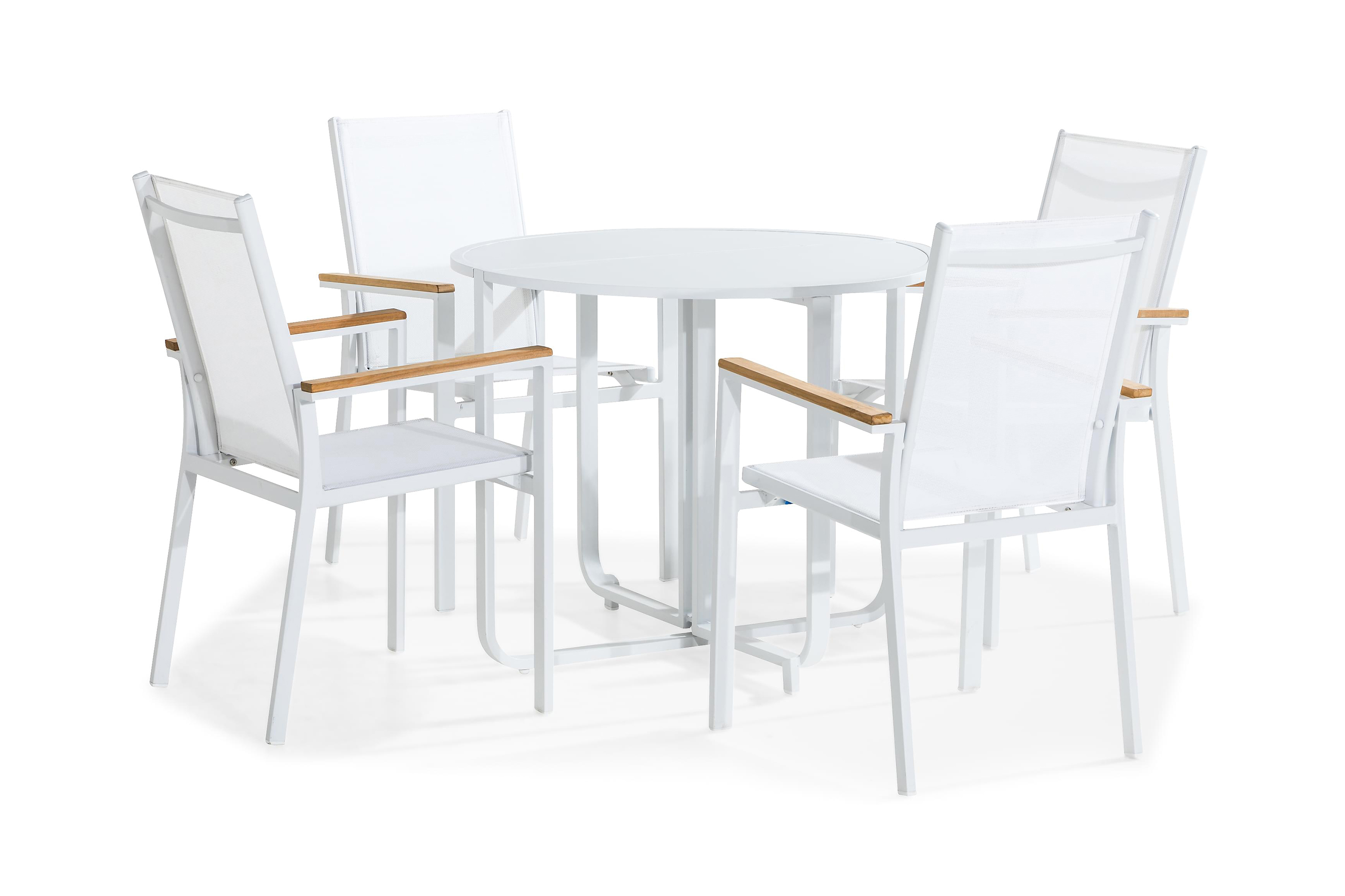 Flippy Cafégrupp 90 Rund + 4 Las Vegas Stapelstol - Vit/Teak Cafeset Vit,Beige