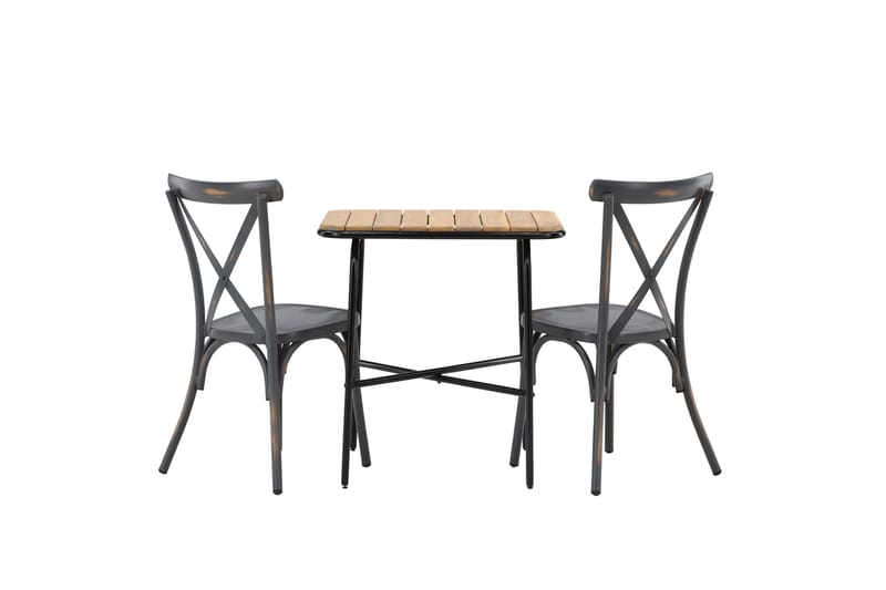 Holmbeck Caféset 70 cm + 2 st Tablas Matstolar - Brun/Mörkgrå - Utemöbler - Balkong - Balkongmöbler - Balkonggrupp & balkongset