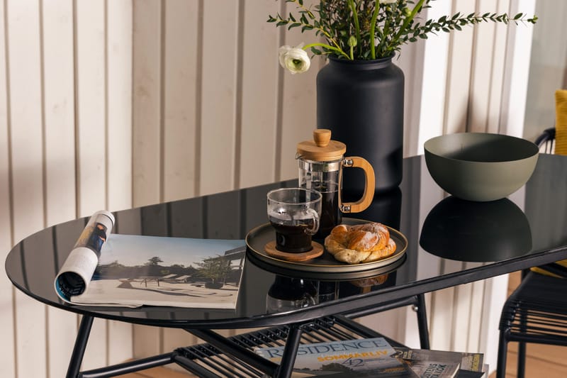 Lamborg Caféset 120 cm Oval + 2 Utestolar - Glas/Svart - Utemöbler - Utegrupp - Cafeset