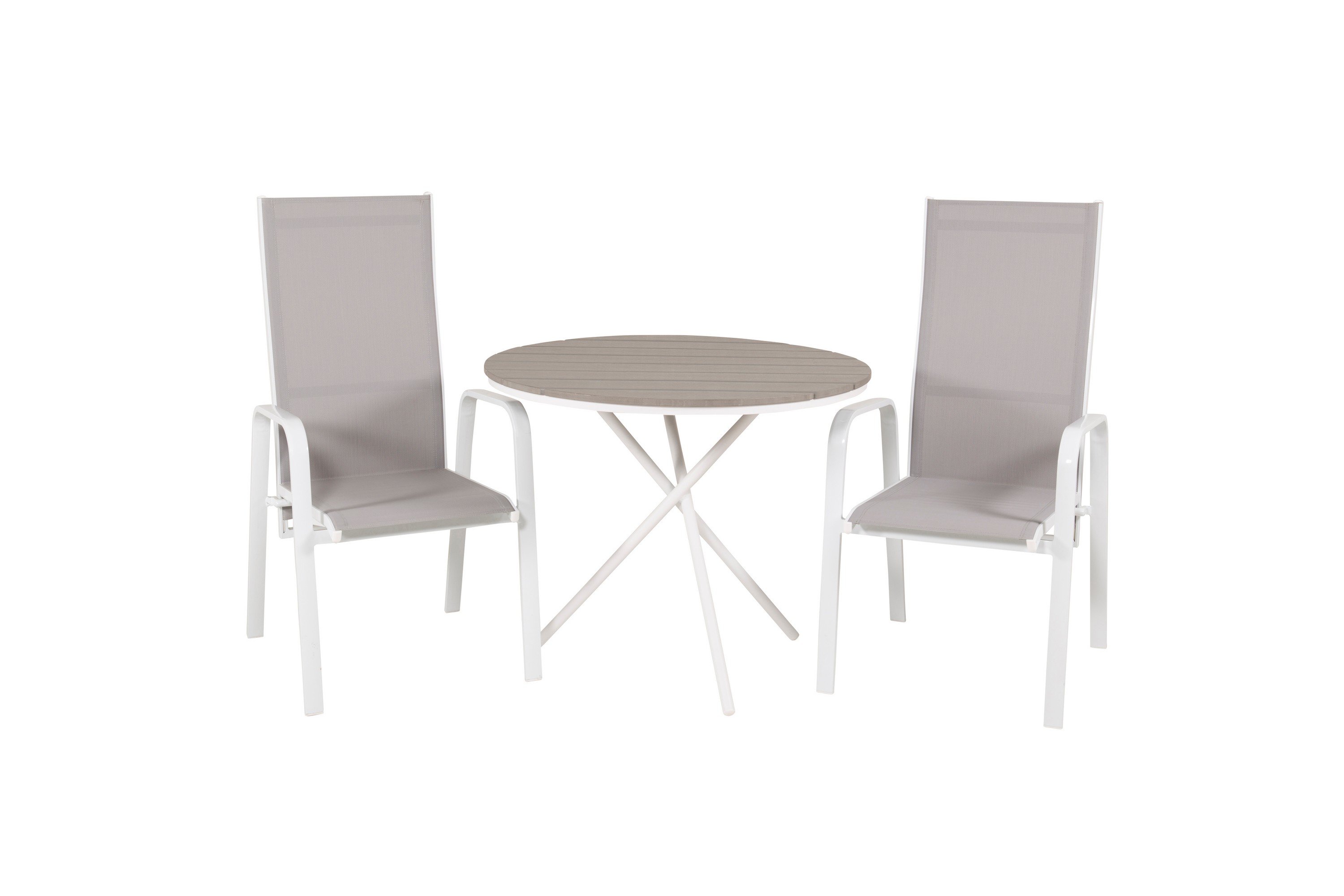 Venture Home Parma Caféset Rund Ø90 cm + 2 Copacabana Karmstolar - Brun/Vit Cafeset Grå,Vit