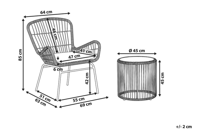 Svanninge Caféset Runt 69 cm + 2 Utestolar - Brun/Ljusgrå/Konstrotting - Utemöbler - Utegrupp - Cafeset