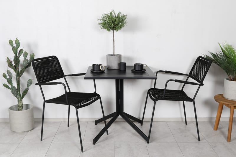 Way Caféset 70 cm + 2 Lindos Karmstolar - Svart/Brun - Utemöbler - Balkong - Balkongmöbler - Balkonggrupp & balkongset