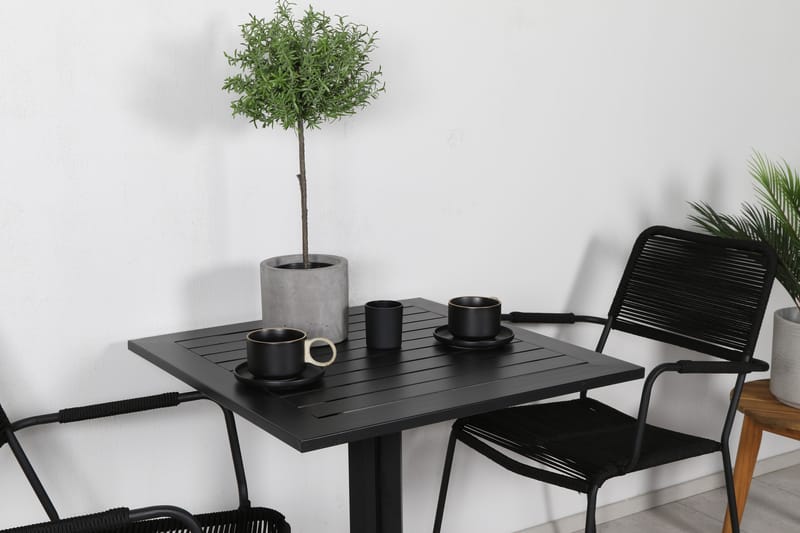 Way Caféset 70 cm + 2 Lindos Karmstolar - Svart/Brun - Utemöbler - Balkong - Balkongmöbler - Balkonggrupp & balkongset