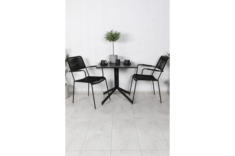 Way Caféset 70 cm + 2 Lindos Karmstolar - Svart/Brun - Utemöbler - Balkong - Balkongmöbler - Balkonggrupp & balkongset