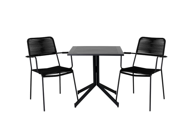 Way Caféset 70 cm + 2 Lindos Karmstolar - Svart/Brun - Utemöbler - Balkong - Balkongmöbler - Balkonggrupp & balkongset