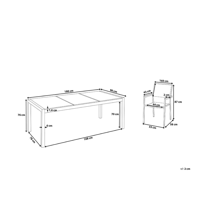 Bacoli Matgrupp 180 cm + 6 Stolar - Grå - Utemöbler - Utegrupp - Matgrupp utomhus