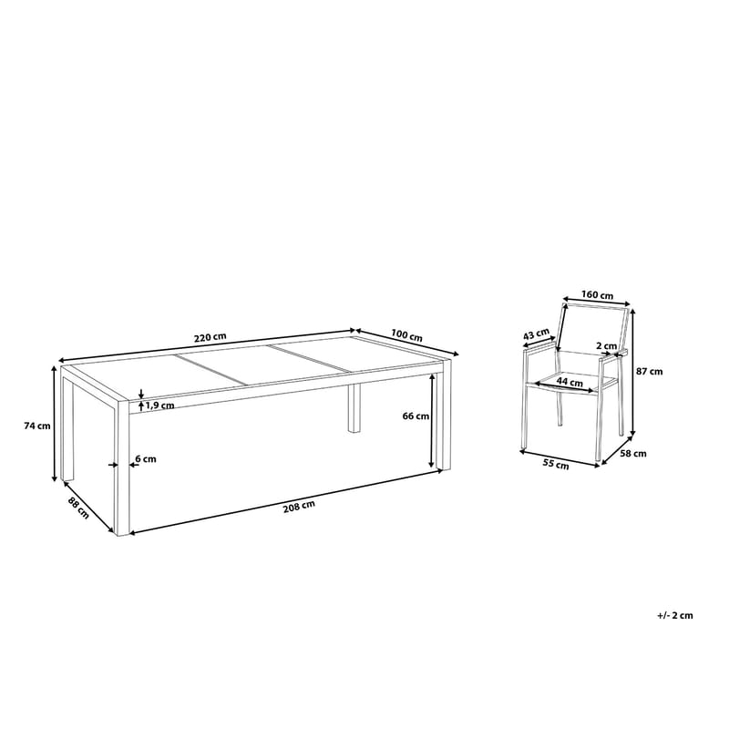 Bacoli Matgrupp 220 cm + 8 Stolar - Svart - Utemöbler - Utegrupp - Matgrupp utomhus