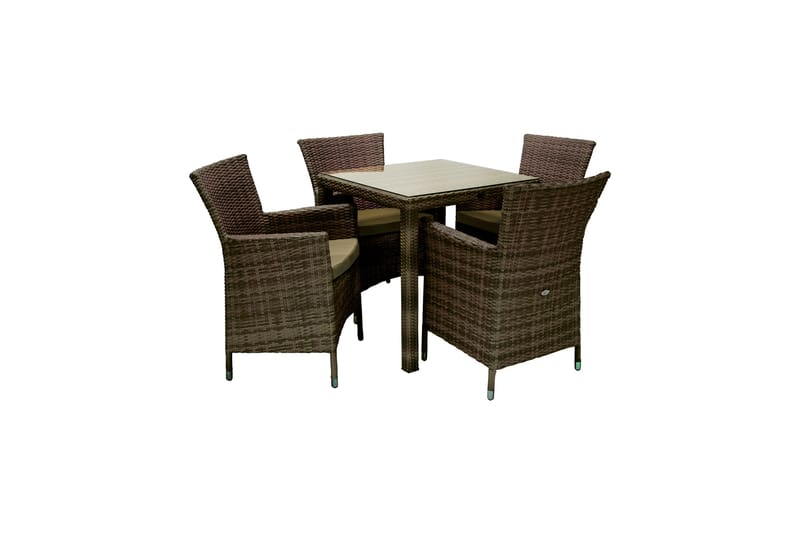 Möbelset WICKER bord och 4 stolar 73x73xH71 brun - Matgrupp utomhus