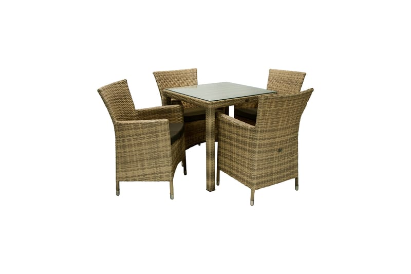 Möbelset WICKER bord och 4 stolar 73x73xH71cm - Matgrupp utomhus