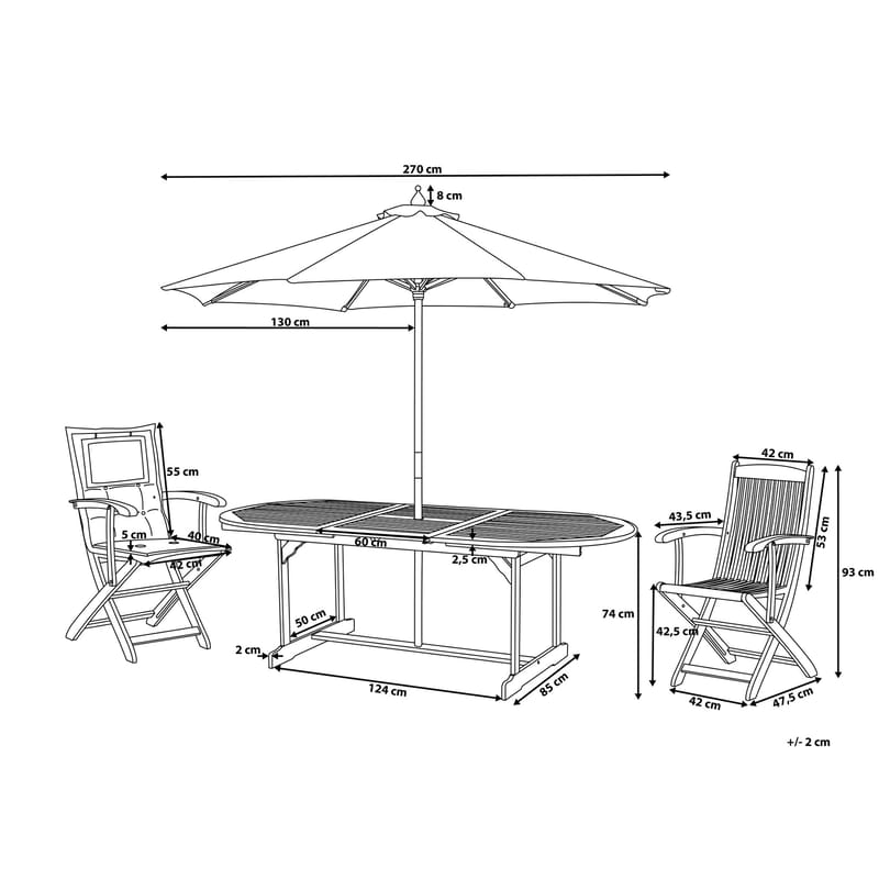 Maui Trädgårdsmöbelset Med Bord + 8 Stolar+Parasoll - Trä/Natur - Utemöbler - Utegrupp - Matgrupp utomhus