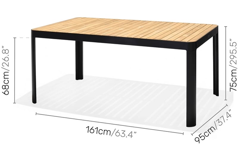 Portals Matgrupp 161 cm + 4 Karmstolar - Svart/Trä - Matgrupp utomhus