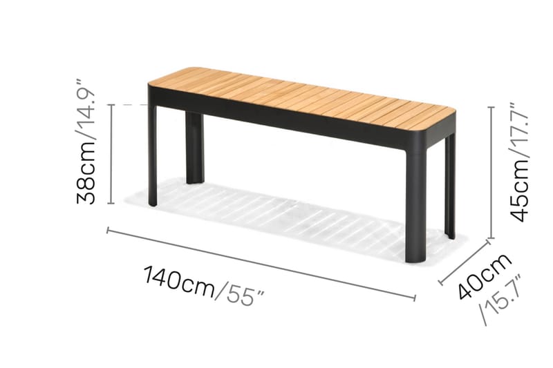 Portals Matgrupp 161x95 cm + 4 Karmstolar + Bänk - Teak/Svart - Matgrupp utomhus