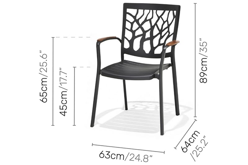 Portals Matgrupp 209 cm + 6 Karmstolar - Svart/Trä - Matgrupp utomhus