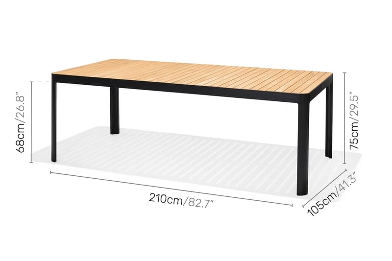 Portals Matgrupp 209 cm + 8 Karmstolar - Svart/Trä - Matgrupp utomhus