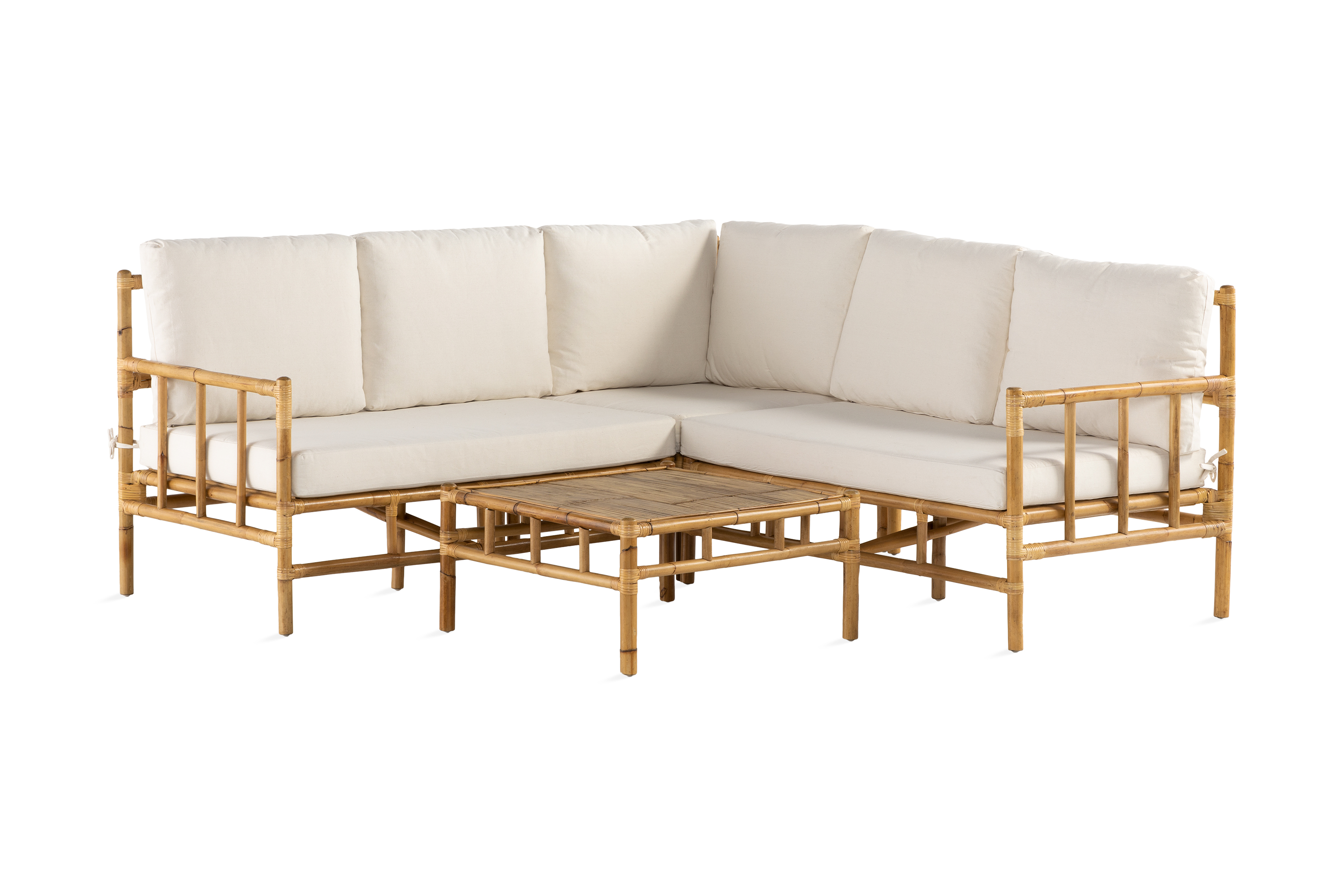 REA/Black Friday Babsand Hörnsoffgrupp 4-sits - Bambu/Vit Loungegrupp & Loungeset Beige Comfort Garden