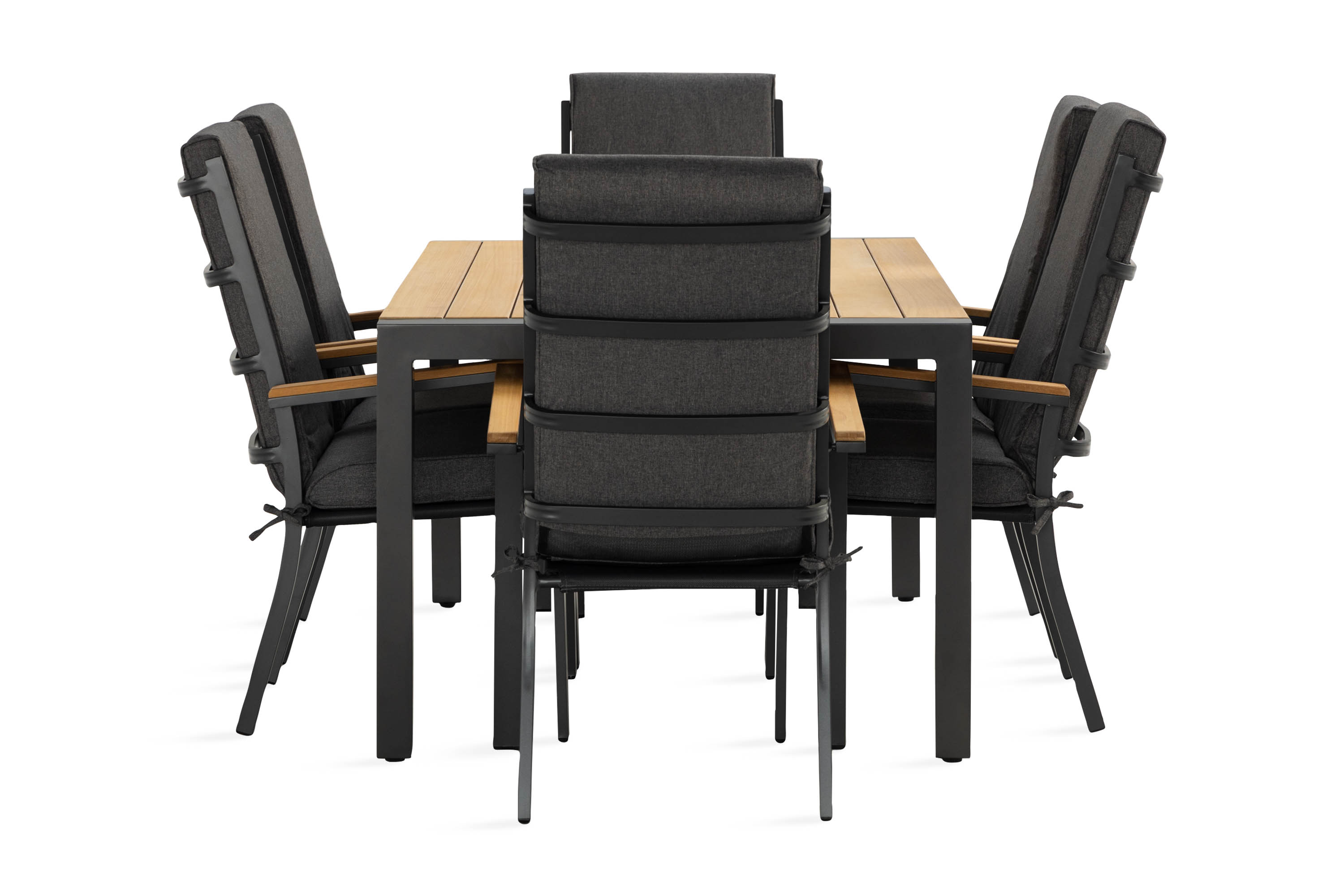 REA/Black Friday Argonia Matgrupp 160 cm + 6 Stolar - Svart utomhus Tyg Cortland