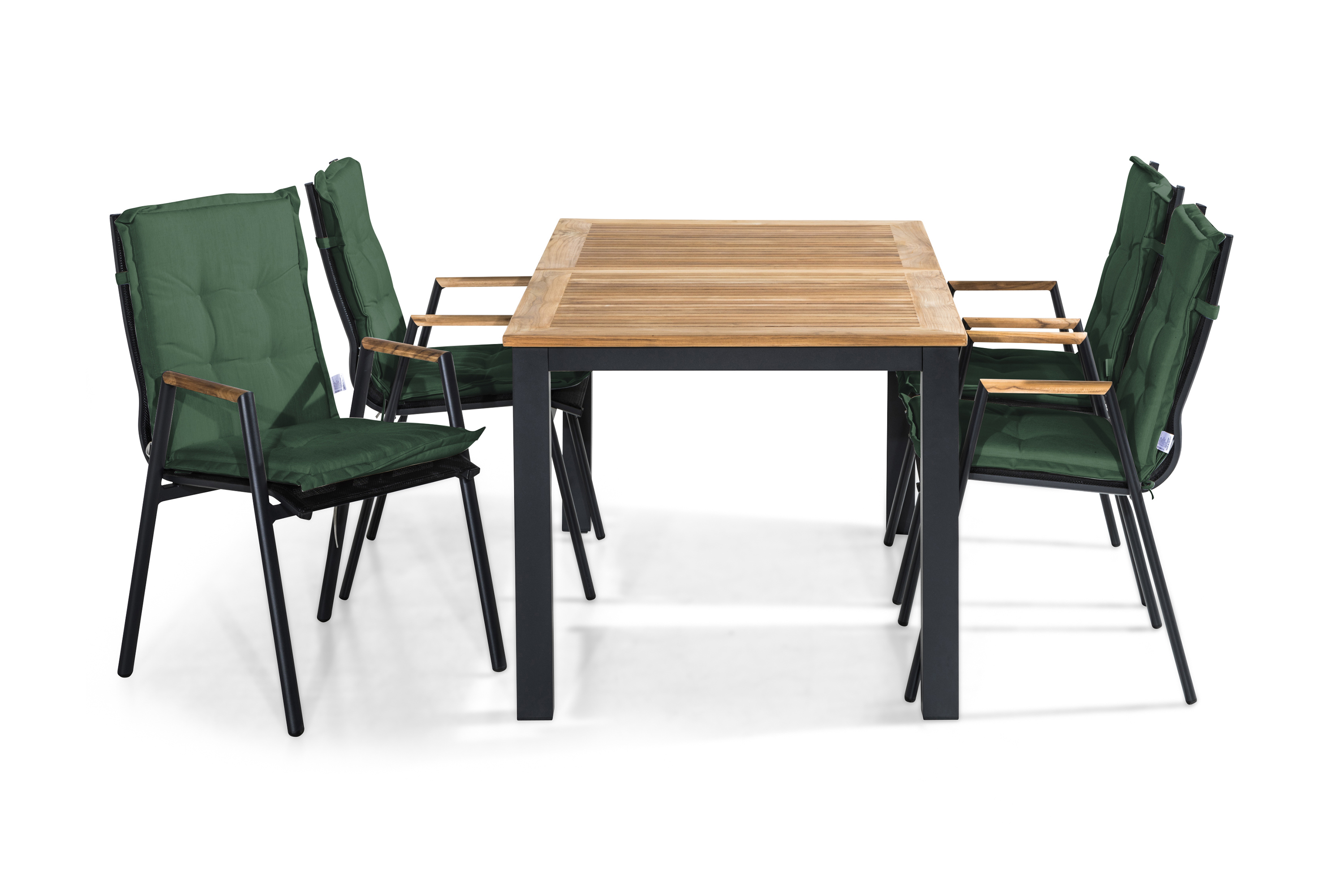 REA/Black Friday Las Vegas Matgrupp 152-210x90 + 4 Karmstolar m Dyna - Svart/Teak/Grön utomhus Brun,Svart