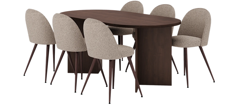 Dano Matbord 180 cm med 6 Nibe Plus Matstolar, Valnöt / Greige